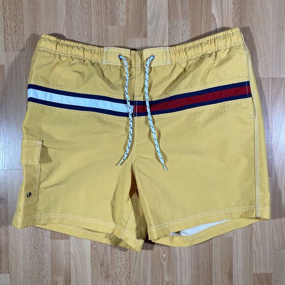 Tommy Hilfiger Mens Aspen Gold Swim Trunks (5” Inseam Sz L) NWOT • Tommy Flag - Picture 2 of 4